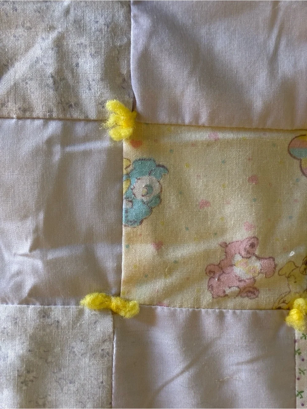 Vintage Care Bears Handmade Baby Quilt Blanket Pastel Patchwork 38x46